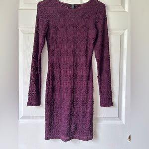 Purple/Wine Forever 21 long sleeve knee length body-fitting dress, stretch lace